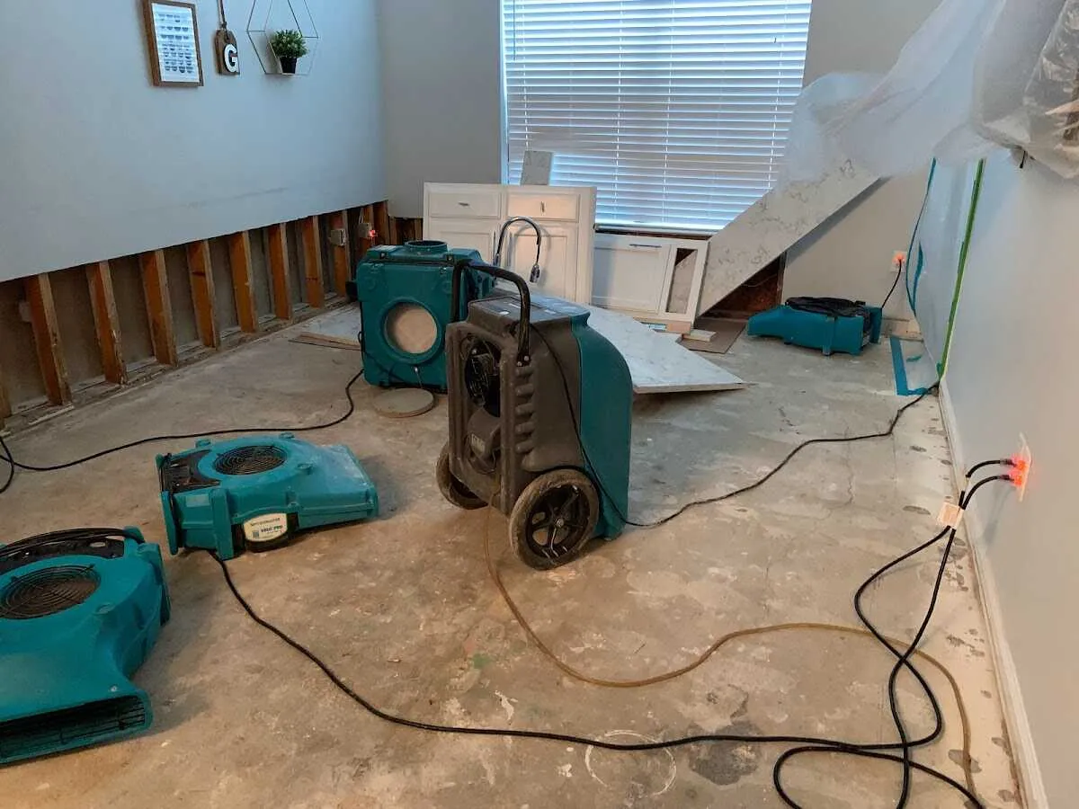 Dehumidifier in flood-cut room for Water Damage Restoration in Cortlandville